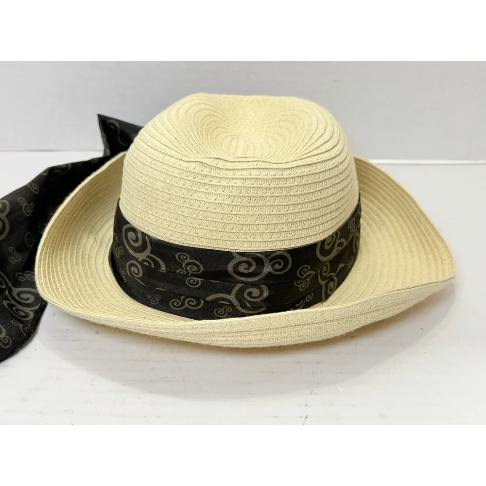 Disney Parks Adult Straw Hat Scarf Band Cream Paper Blend Sun‎ Hat